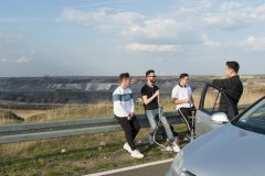 Viewpoint „Skywalk“ of the brown coal mining district “Garzweiler”. Here young people are meeting for smoking shisha and listening to music. Jackerath, North Rhine-Westphalia 7.4.2019